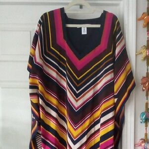 Trina Turk Chevron V-Neck Tunic in Navy, Pink & Yellow